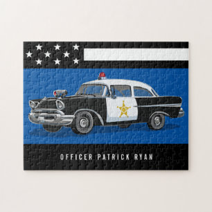 Vintage Police Car Stars Stripe Flag Monogram Name Legpuzzel