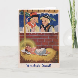 Vintage Polish Wesołyeh Świąt Christmas Retro Art Feestdagen Kaart