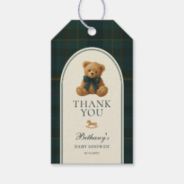 Vintage Polo Groen Geruite Teddybeer Baby Shower Cadeaulabel