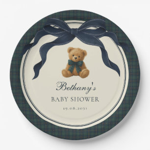 Vintage Polo Plaid Teddy Bear Navy Strik Papieren Bordje