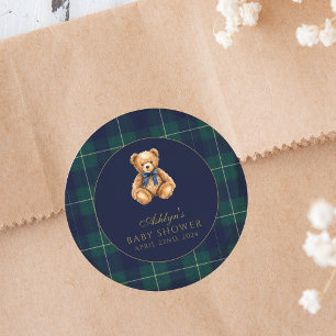 Vintage Polo Teddy Bear Baby Shower Ronde Sticker