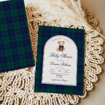 Vintage Polo Teddybeer Navy Geruite Baby Shower