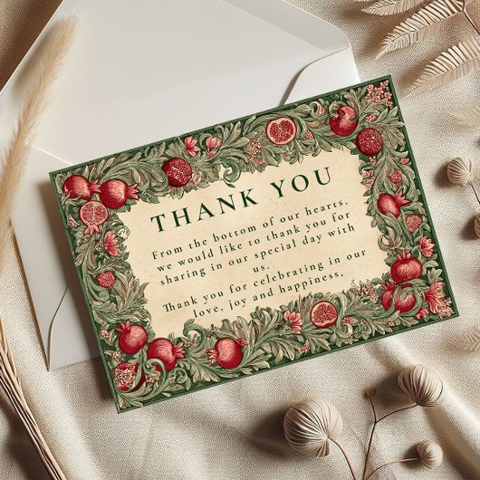 Vintage Pomegranate Garden Wedding Bedankkaart