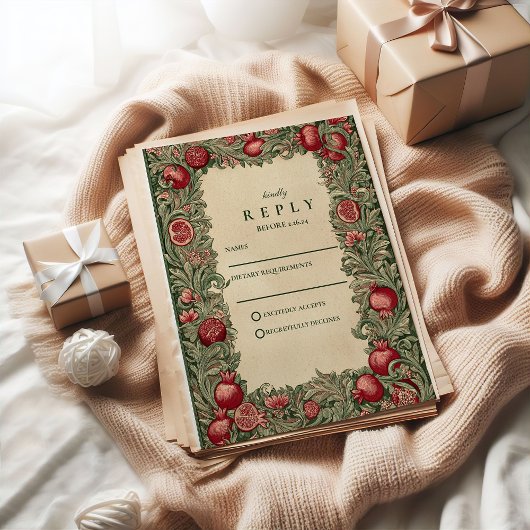 Vintage Pomegranate Garden Wedding RSVP Kaartje