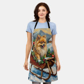 Vintage Pomeranian in Wooden Christmas Sleigh Schort (Gedragen)