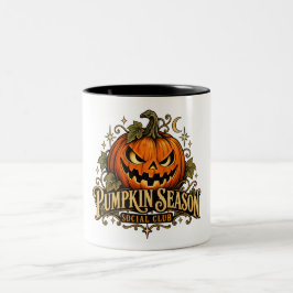 Vintage Pompoenseizoen Sociale Club Jack O Lantern Tweekleurige Koffiemok