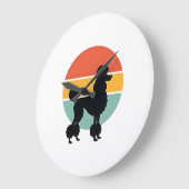 Vintage Poodle Zonsondergang Retro Honden Silhouet Grote Klok (Hoek)