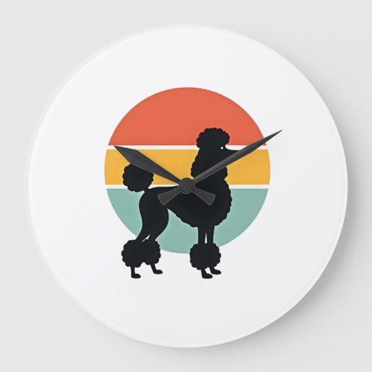 Vintage Poodle Zonsondergang Retro Honden Silhouet Grote Klok (Voorkant)
