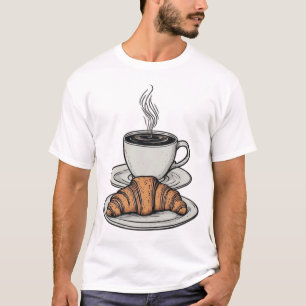 Vintage Pop Art Koffie en Croissant Grafisch - Ret T-shirt