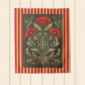 Vintage Poppies Art Nouveau Gold Red Striped Wandkleed