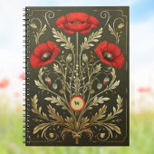 Vintage Poppies Gold Red Art Nouveau Monogram Notitieboek