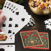 Vintage Poppies Gold Red Art Nouveau Monogram Pokerkaarten