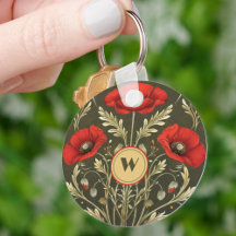 Vintage Poppies Gold Red Art Nouveau Monogram
