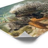 Vintage Porcupine en baby's Poster (Hoek)