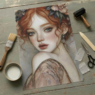 Vintage Portret van een Rode Kop met Bloemen Decou Tissuepapier