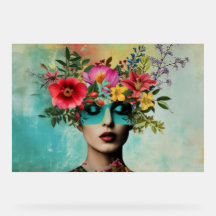 Vintage portret van een vrouw met bloemen