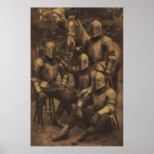 Vintage portret van ridder & paard Middeleeuwse go Poster