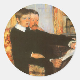 Vintage portret van vader en zoon door Mary Cassat Ronde Sticker
