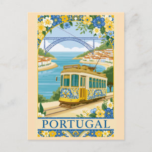 Vintage Portugal Kust Gele Tram Retro Reizen Briefkaart