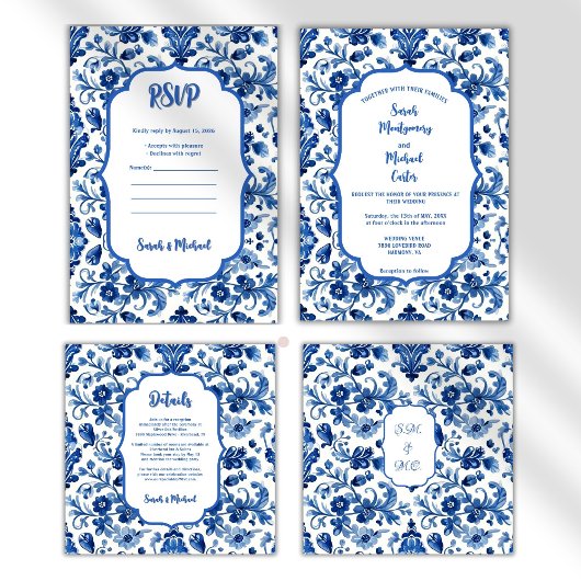 Vintage Portugese Blauwe Bloemtegels Kaart