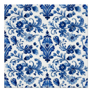 Vintage Portugese Blauwe Bloemtegels Perfect Poster