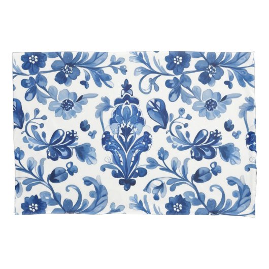 Vintage Portugese Blauwe Bloemtegels Pillowcase Kussensloop (Voorkant-Links)