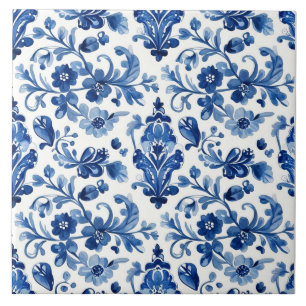 Vintage Portugese Blauwe Bloemtegels Tegeltje