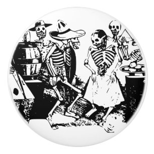 Vintage Posada Mexican Skeleton Dance Keramische Knop