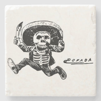 Vintage Posada Mexican Skeleton Knife Stenen Onderzetter