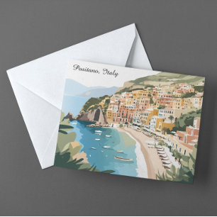 Vintage Positano Italië Amalfi-kust Reis Kunst Briefkaart