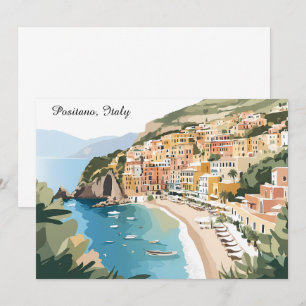 Vintage Positano Italië Amalfi-kust Reis Kunst Kaart