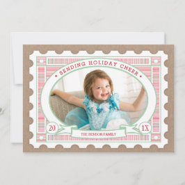 Vintage Postage Stamp Holiday Photo Card Feestdagenkaart