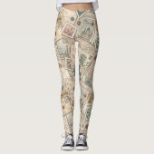 Vintage Postage Stamps Leggings (Voorkant)