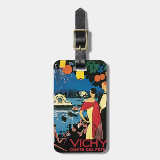 Vintage Poster Art Vichy Frankrijk Bagagelabel (Voorkant verticaal)