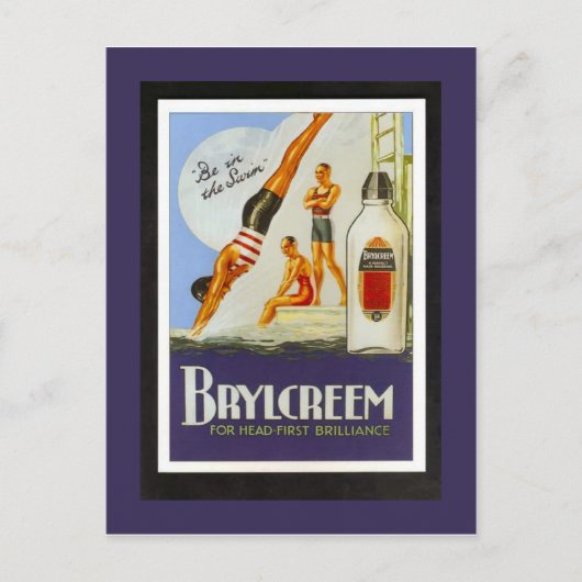 Vintage-poster Brylcreem bij het zwembad Briefkaart (Voorkant)