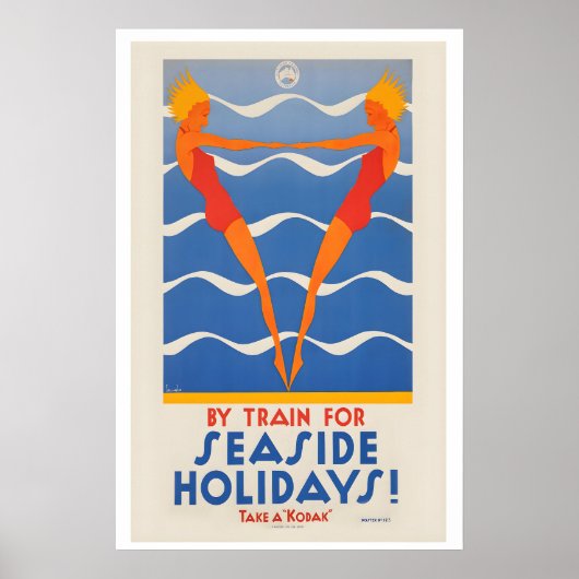 Vintage Poster By Train for Seaside Holidays (Voorkant)