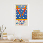 Vintage Poster By Train for Seaside Holidays (Keuken)