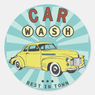 Vintage poster Car wash Ronde Sticker