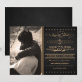 Vintage Poster Charcoal & Gold Photo Save the Date (Voorkant / Achterkant)