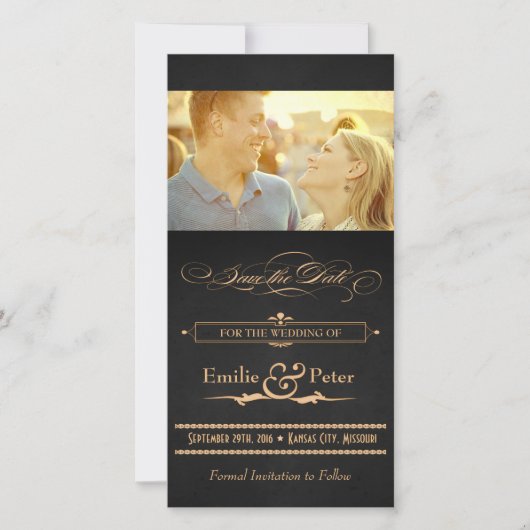 Vintage Poster Charcoal & Gold Save the Date (Voorkant)