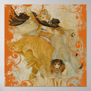 Vintage Poster Collie Dog en Mode Diva