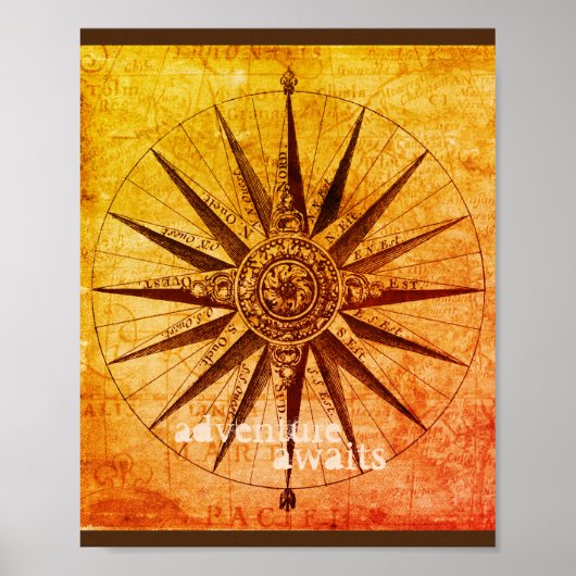 vintage poster compass map voor stijlquotes (Voorkant)