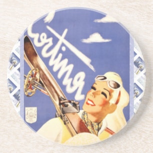 Vintage-poster, Cortina d'ampezzo Zandsteen Onderzetter