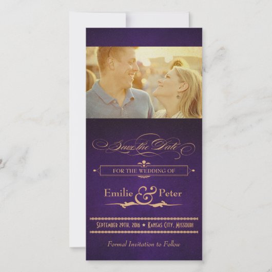 Vintage Poster Eggplant Paars Save the Date (Voorkant)