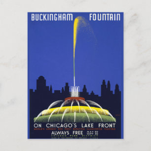 Vintage Poster, fontein Buckingham in Chicago, doe Briefkaart