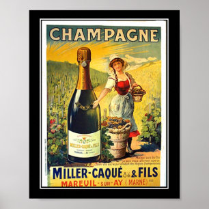 Vintage poster Frans meisje met champagne ad d