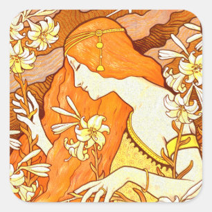 Vintage Poster Frans tijdschrift Art Nouveau Vrouw Vierkante Sticker