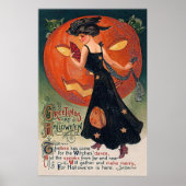 Vintage Poster Halloween Witch & Pumpkin (Voorkant)