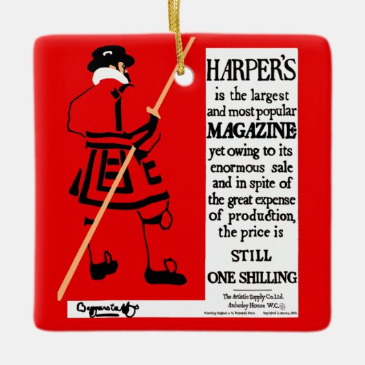 Vintage Poster Harper's Magazine Beefeater Keramisch Ornament (Voorkant)