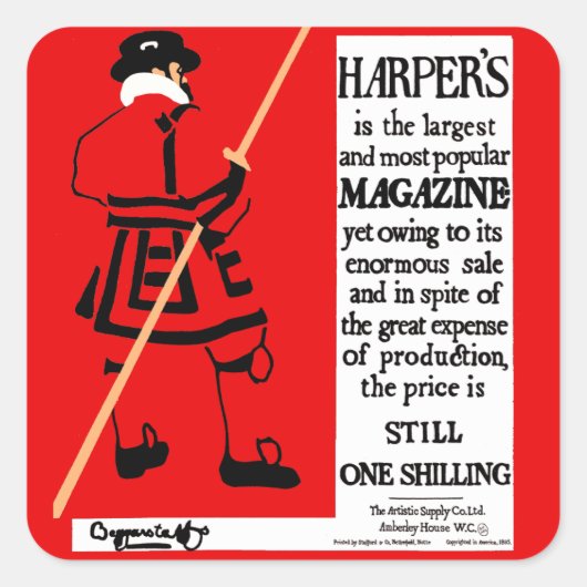 Vintage Poster Harper's Magazine Beefeater Vierkante Sticker (Voorkant)